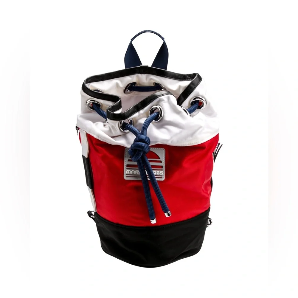 Marc Jacobs Red White Black Unisex Sport Nylon Bucket Sling Duffle Backpack NEW